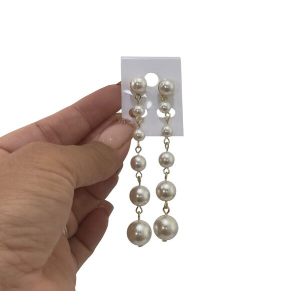 NEW Gold Filled Elegant Cascading Faux Pearl Drop Earrings - Picture 10 of 10